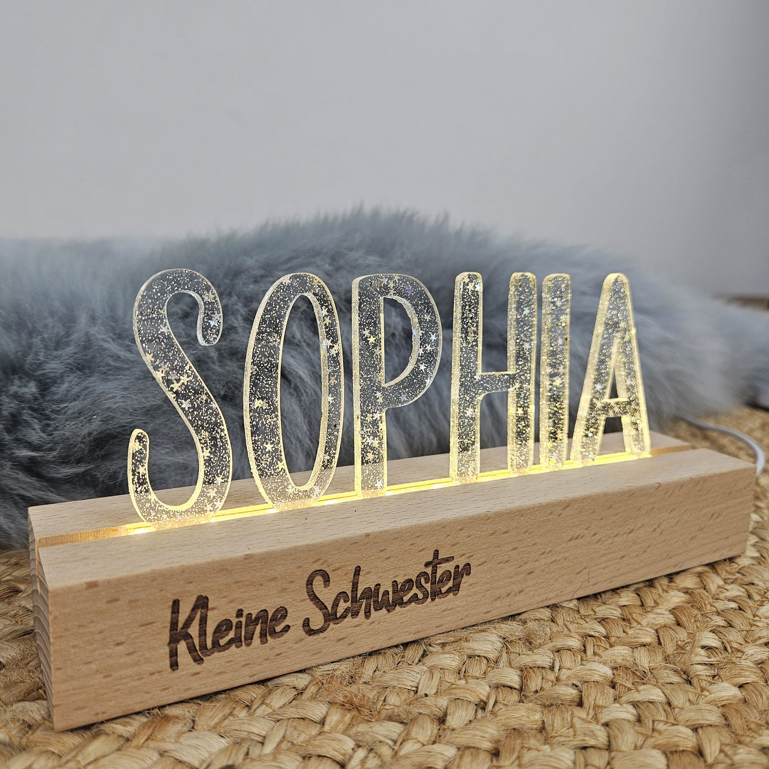 Großes, personalisiertes Nachtlicht Stern-Glitter, LED Lampe mit Wunschname personalisiert