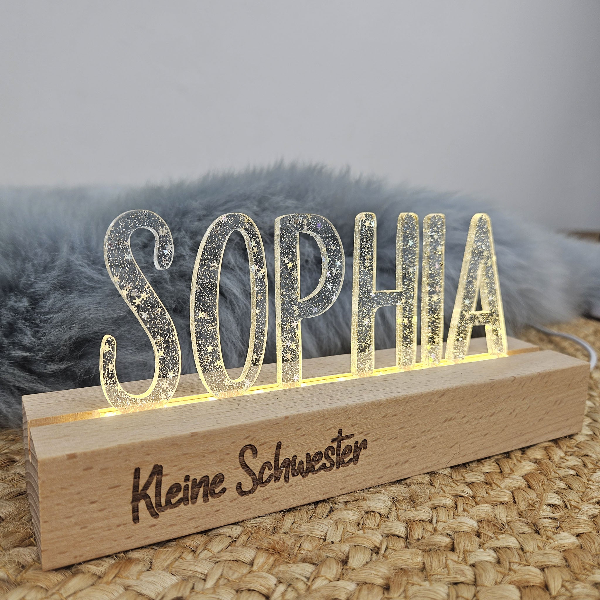 Großes, personalisiertes Nachtlicht Stern-Glitter, LED Lampe mit Wunschname personalisiert
