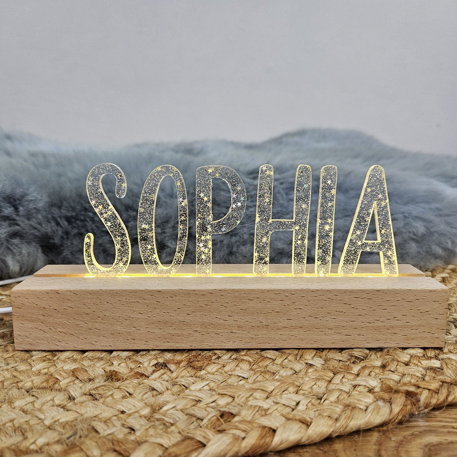 Großes, personalisiertes Nachtlicht Stern-Glitter, LED Lampe mit Wunschname personalisiert