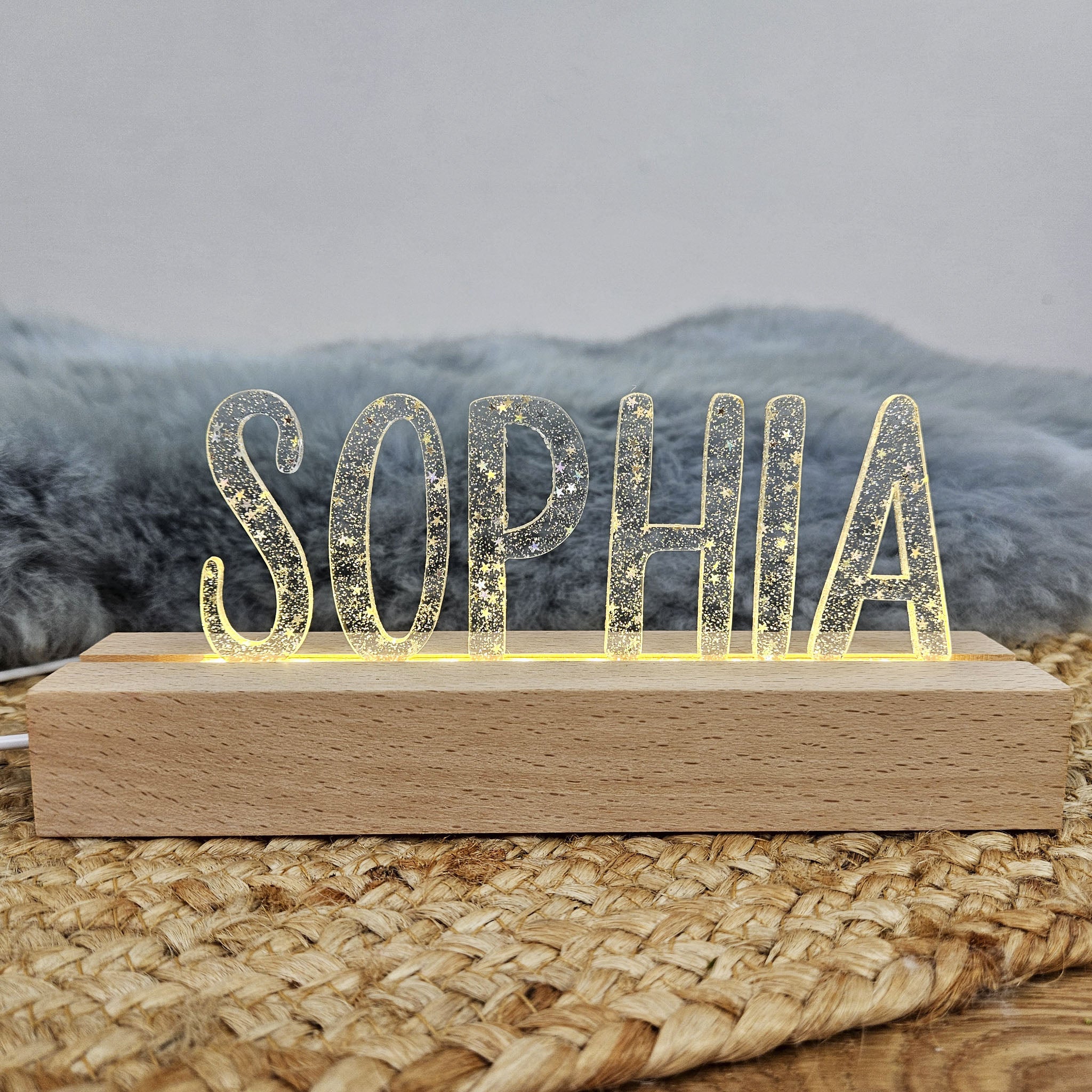Großes, personalisiertes Nachtlicht Stern-Glitter, LED Lampe mit Wunschname personalisiert