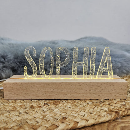 Großes, personalisiertes Nachtlicht Stern-Glitter, LED Lampe mit Wunschname personalisiert