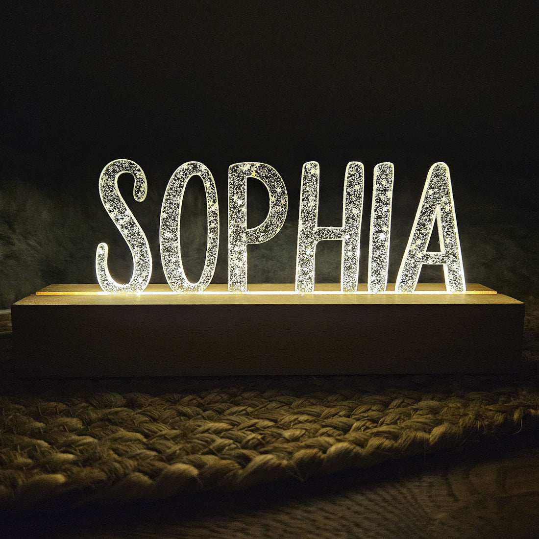 Großes, personalisiertes Nachtlicht Stern-Glitter, LED Lampe mit Wunschname personalisiert