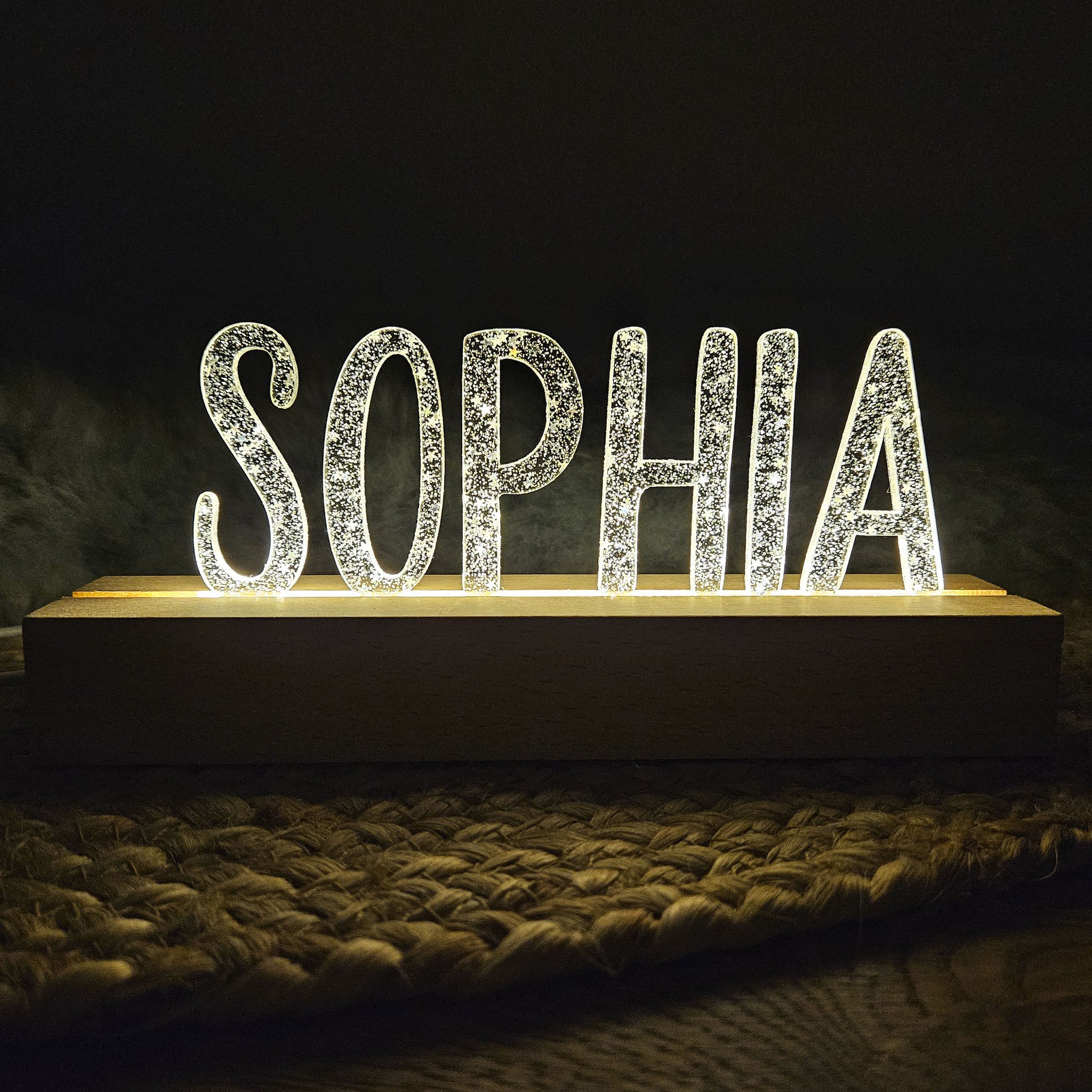 Großes, personalisiertes Nachtlicht Stern-Glitter, LED Lampe mit Wunschname personalisiert