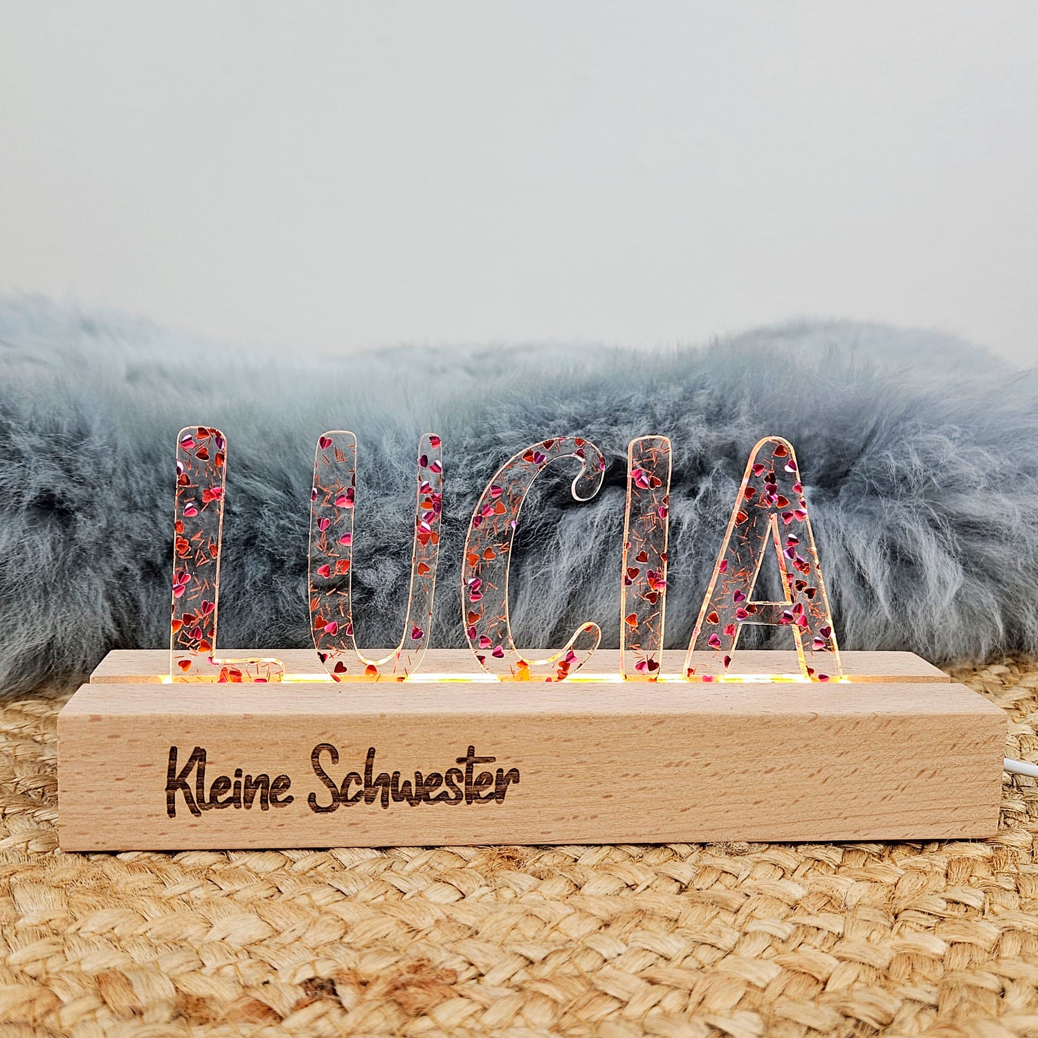 Großes, personalisiertes Nachtlicht Herz-Konfetti, LED Lampe mit Wunschname personalisiert