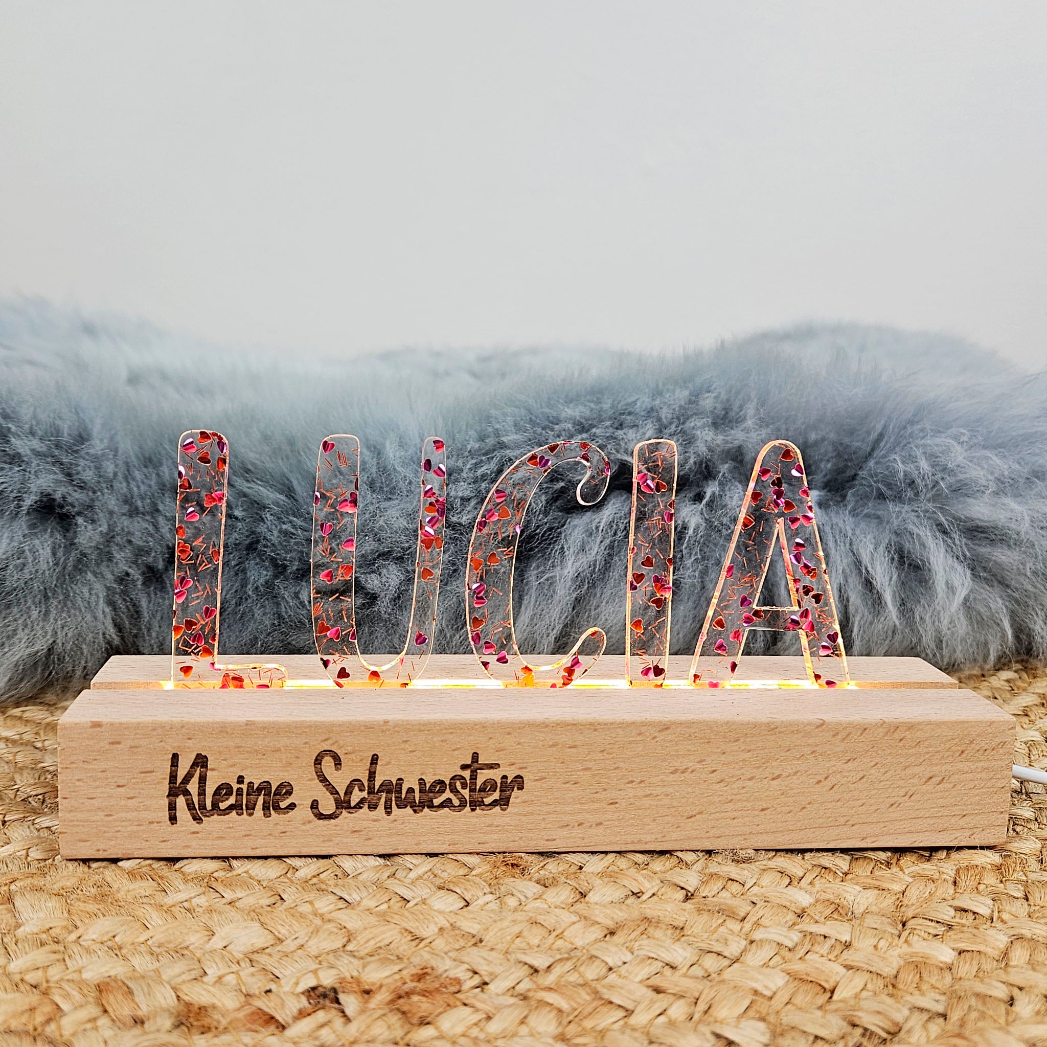 Großes, personalisiertes Nachtlicht Herz-Konfetti, LED Lampe mit Wunschname personalisiert