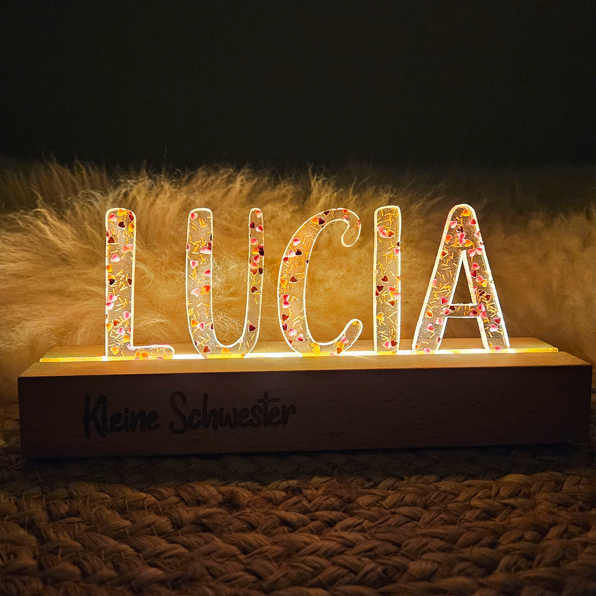 Großes, personalisiertes Nachtlicht Herz-Konfetti, LED Lampe mit Wunschname personalisiert