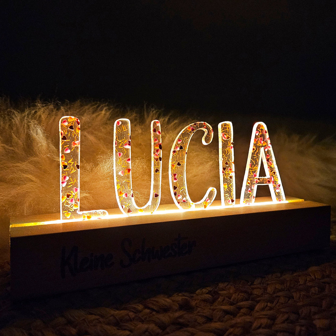 Großes, personalisiertes Nachtlicht Herz-Konfetti, LED Lampe mit Wunschname personalisiert