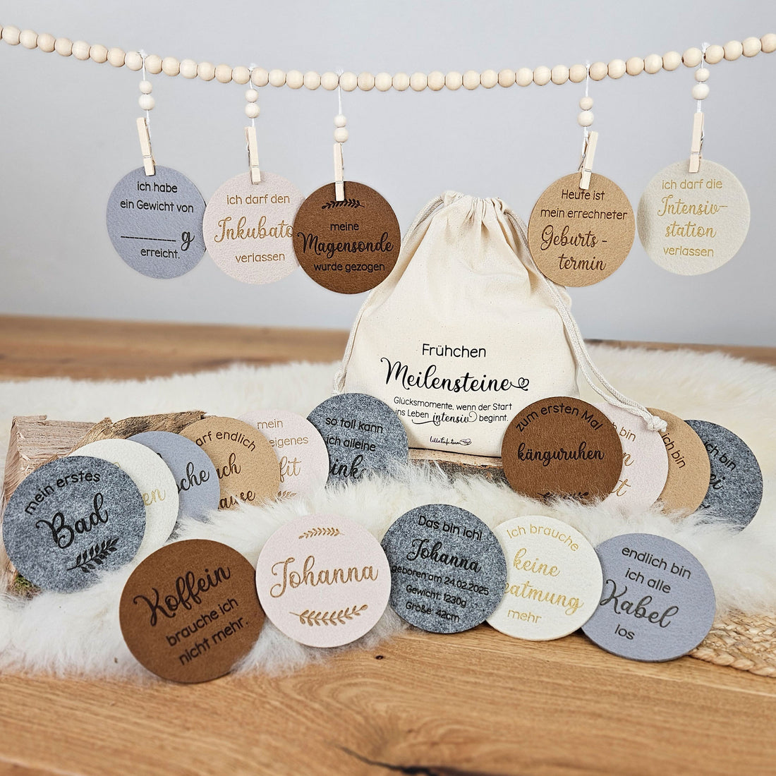 Personalisierte Meilensteine für Frühchen aus Filz
