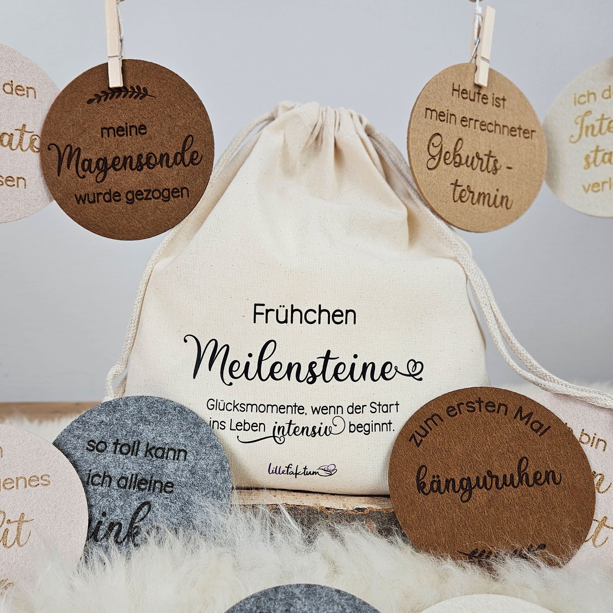 Personalisierte Meilensteine für Frühchen aus Filz
