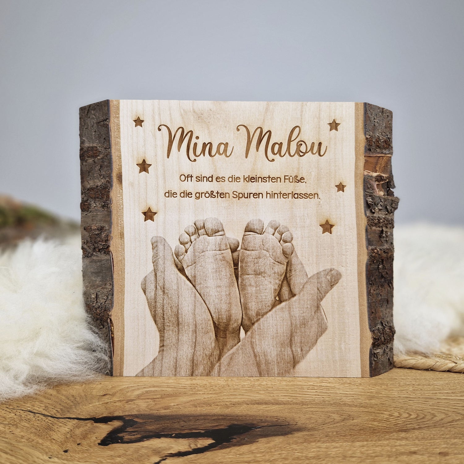 Personalisiertes Fotogravur Holzbild / Fotobild, Sternenkind Erinnerung, Holzgravur als Wanddeko / Fotogeschenk, Frühchen, Geschenk