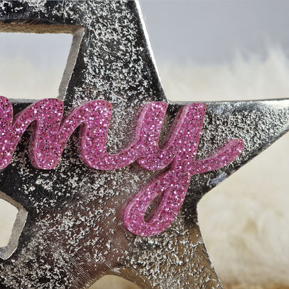 Personalisierter, großer Kerzenhalter &quot;Sterne&quot; mit rosa Schrift, Kerzenständer Taufkerze, Kommunionkerze Trauerkerze Sternenkind