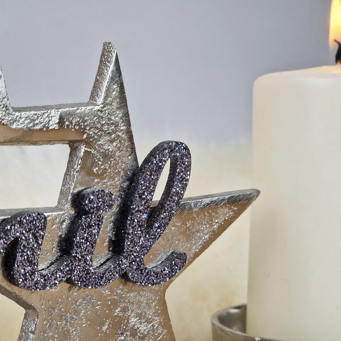 Personalisierter, großer Kerzenhalter &quot;Sterne&quot; mit grauer Schrift, Kerzenständer Taufkerze Trauerkerze Sternenkind