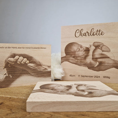 Personalisiertes Fotogravur Holzbild / Fotobild, Babygeschenk, Holzgravur als Fotogeschenk, Personalisiertes Geschenk, Geschenk zur Geburt