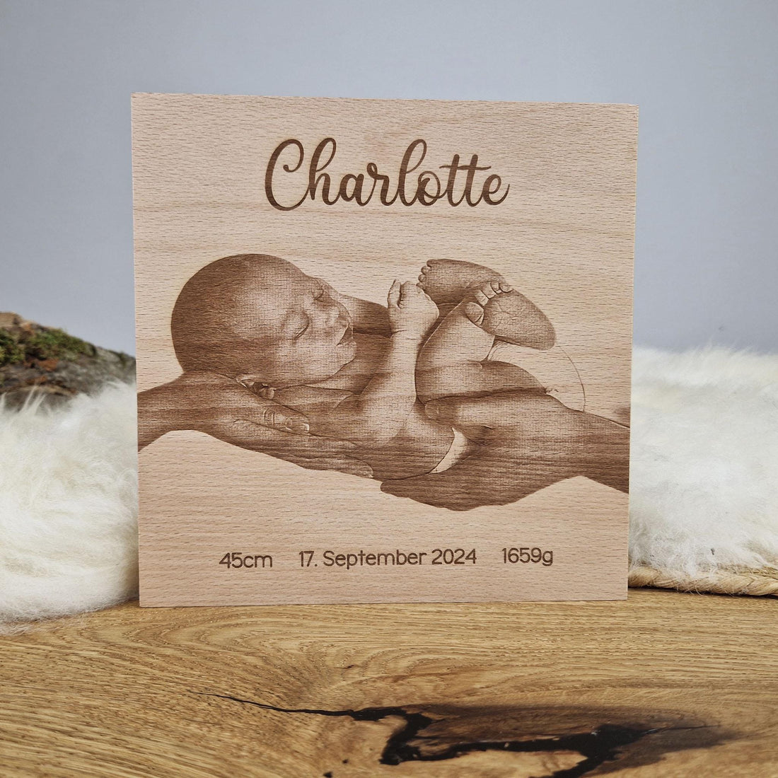 Personalisiertes Fotogravur Holzbild / Fotobild, Babygeschenk, Holzgravur als Fotogeschenk, Personalisiertes Geschenk, Geschenk zur Geburt