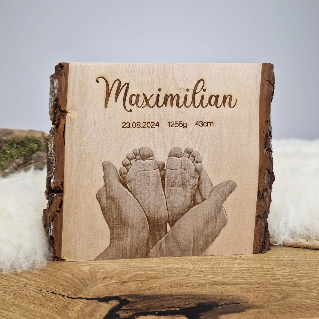 Personalisiertes Fotogravur Holzbild / Fotobild, Geschenk zur Geburt, Babygeschenk, Erinnerung, Holzgravur als Wanddeko / Fotogeschenk