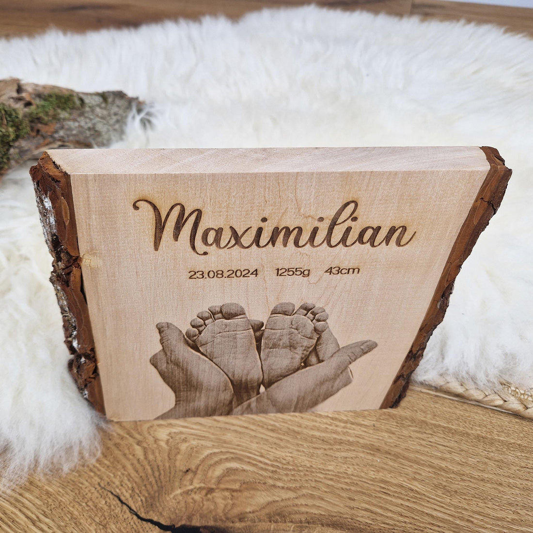 Personalisiertes Fotogravur Holzbild / Fotobild, Geschenk zur Geburt, Babygeschenk, Erinnerung, Holzgravur als Wanddeko / Fotogeschenk