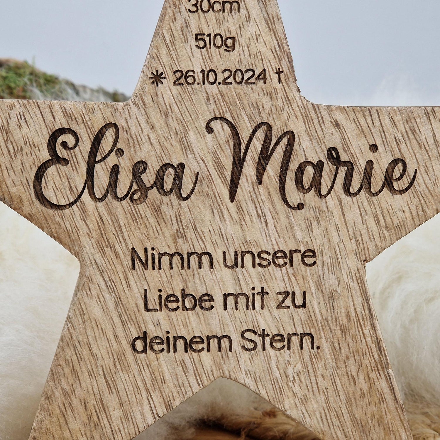 Großer personalisierter Holz Stern, Sternenkind Geschenk, Kondolenz, Anteilnahme, personalisiertes Geschenk,  Frühchen, Geschenk Geburt