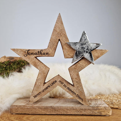 Großer personalisierter Holz Stern, Sternenkind Geschenk, Kondolenz, Anteilnahme, personalisiertes Geschenk,  Frühchen, Geschenk Geburt