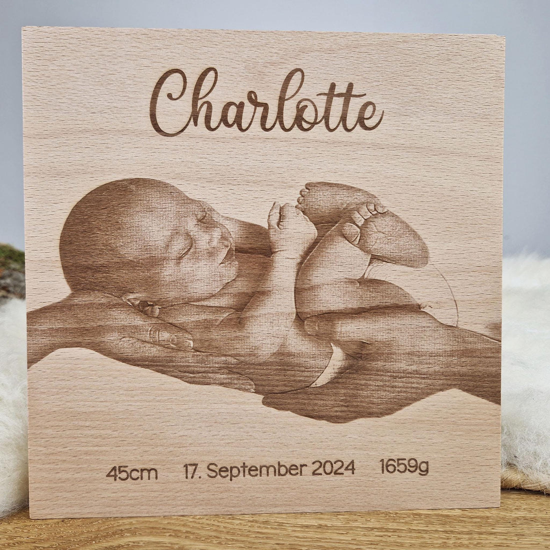 Personalisiertes Fotogravur Holzbild / Fotobild, Babygeschenk, Holzgravur als Fotogeschenk, Personalisiertes Geschenk, Geschenk zur Geburt