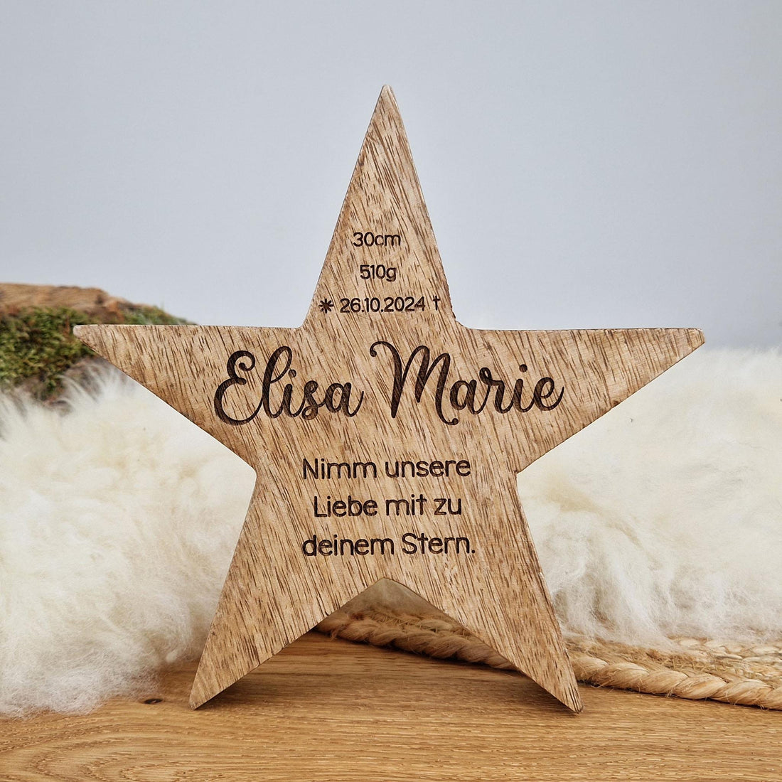 Großer personalisierter Holz Stern, Sternenkind Geschenk, Kondolenz, Anteilnahme, personalisiertes Geschenk,  Frühchen, Geschenk Geburt