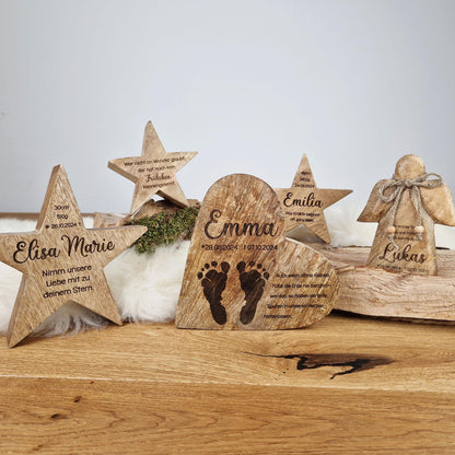Großer personalisierter Holz Stern, Sternenkind Geschenk, Kondolenz, Anteilnahme, personalisiertes Geschenk,  Frühchen, Geschenk Geburt