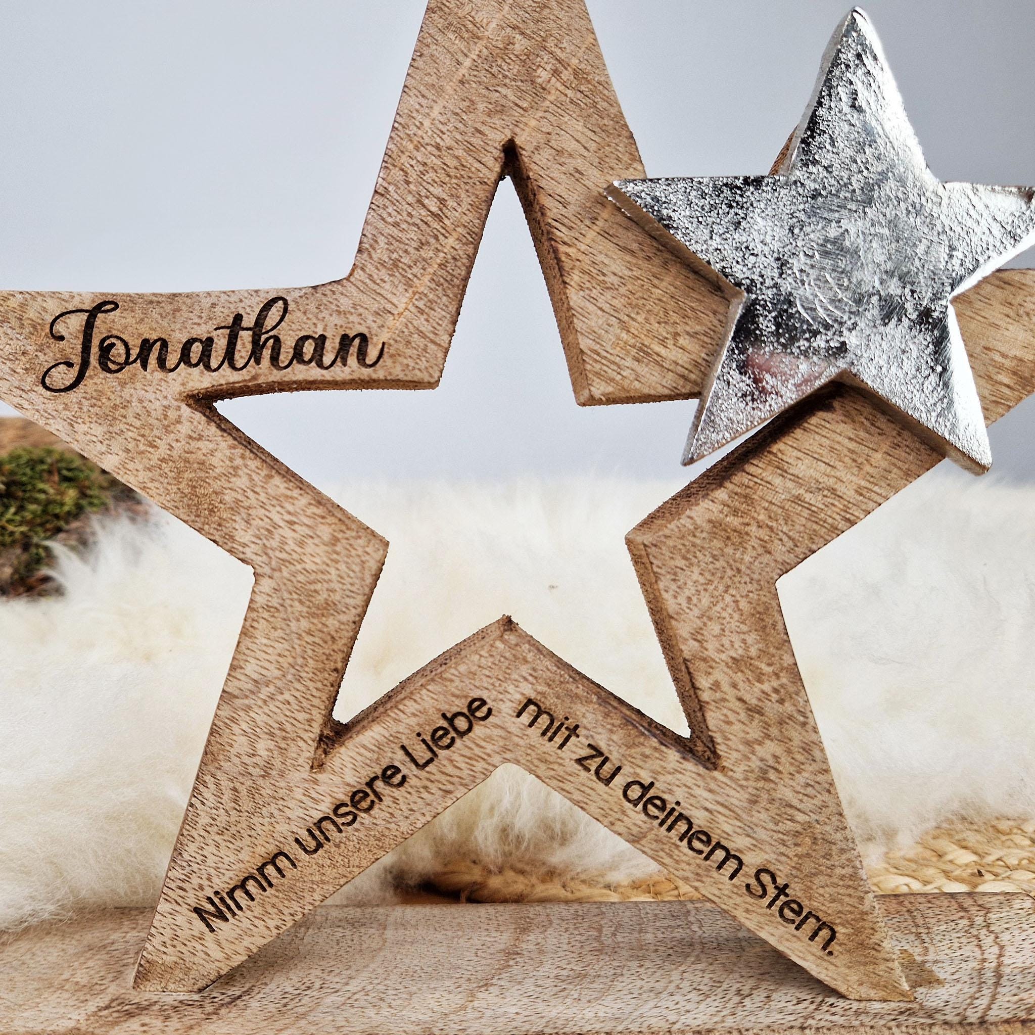 Großer personalisierter Holz Stern, Sternenkind Geschenk, Kondolenz, Anteilnahme, personalisiertes Geschenk,  Frühchen, Geschenk Geburt